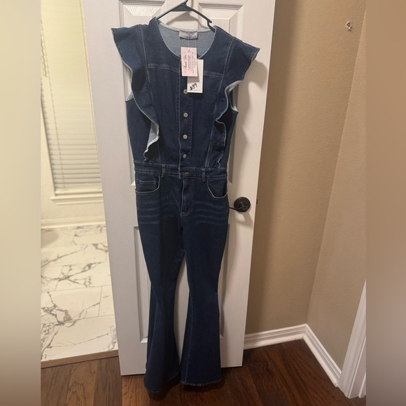 Denim blue jean jumpsuit romper size - Picture 1 of 3